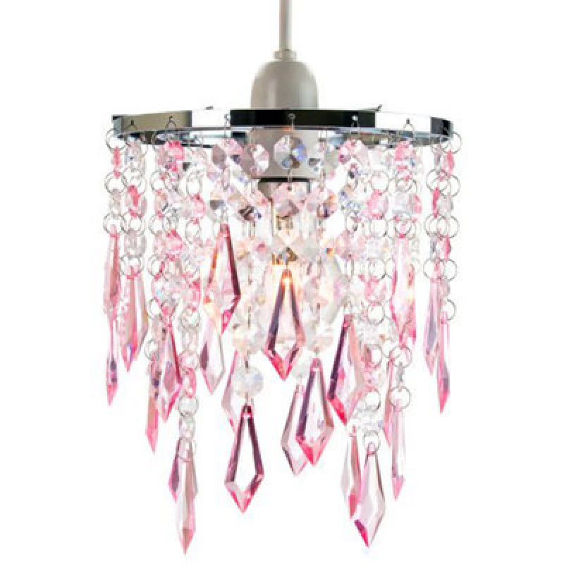 Image of Happy Homewares Modern Waterfall Design Pendant Shade With Clear/pink Acrylic Drops And Beads