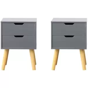 Image of Modern Bedside Table Bedside Cabinet Nightstand Storage Side Table with 2 Drawers in Grey(Set of 2) - grey
