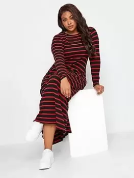 Image of Yours Long Sleeve Rib Swing Stripe Dress. Black/red, Black, Size 30-32, Women