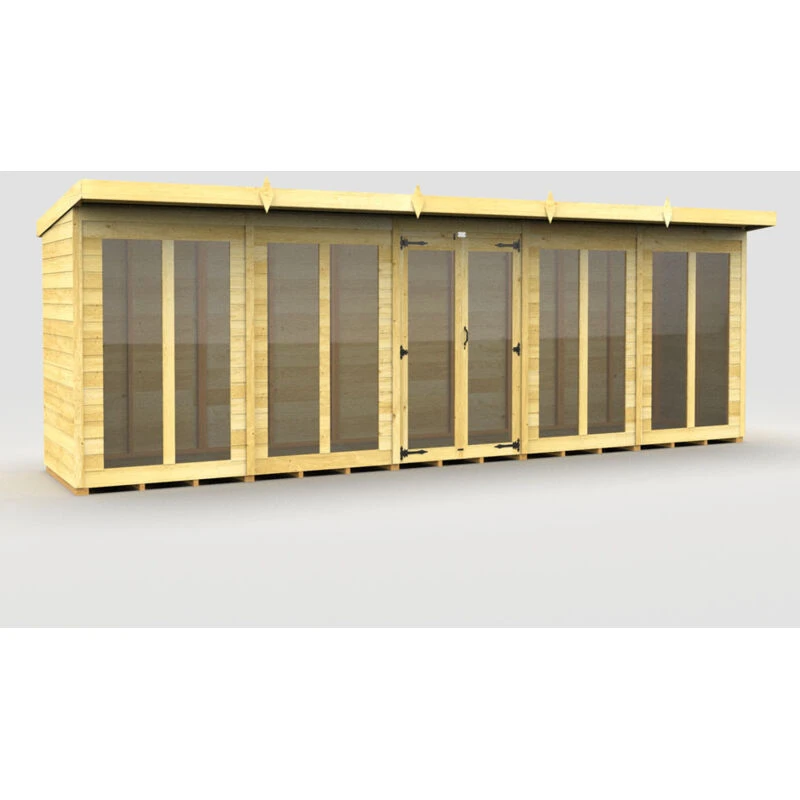 Image of Flat Pack Sheds DIY Sheds 20 x 4 Pent Summer House (Full Height Window), Brown 20X4PFHWSHFF