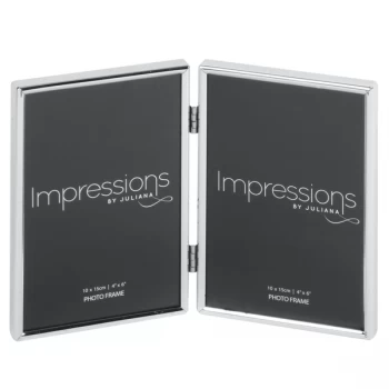 Image of 4" x 6" - Impressions Silver Plated Thin Double Photo Frame