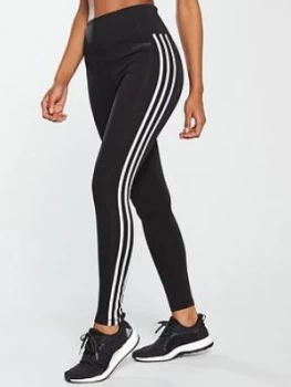 Image of adidas D2M High Rise 3 Stripe Tight - Black, Size XL, Women