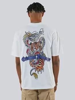 Image of Criminal Damage Dragon Tiger Fight T-Shirt, White, Size S, Men