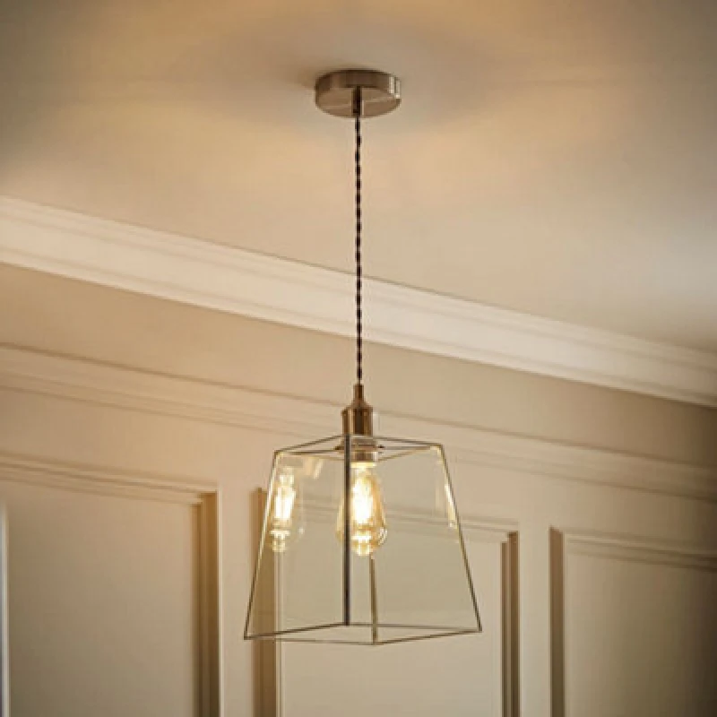 Image of ValueLights ValueLights Susie Glass Lantern Lamp Shade Single Drop Ceiling Pendant Light in Silver Silver One Size Unisex 5059406062568