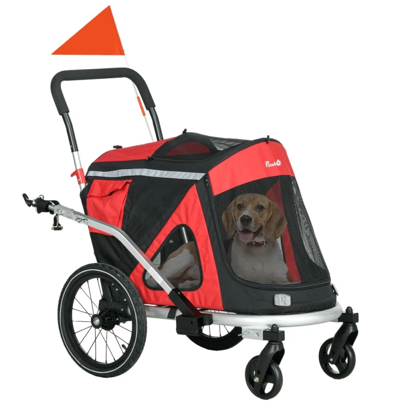 Image of PawHut 2 in 1 Dog Bike Trailer for Medium Dogs - Red, Red D00-186V00RD