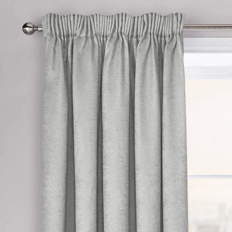 Image of Velosso Westwood Dimout Pencil Pleat Curtains in Silver Size: 228cm width x 228cm drop Silver Unisex 228cm width x 228cm drop