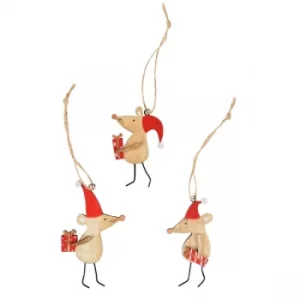 Image of Sass & Belle Christmas Mice Wooden Hanging Decoration (One Random Supplied)