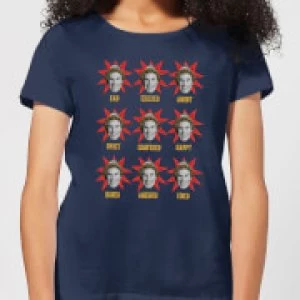 Image of Elf Faces Womens Christmas T-Shirt - Navy - M