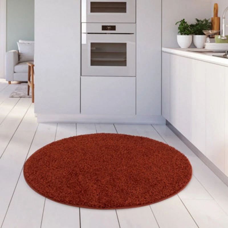 Image of The Rugs Modern Luxury Shaggy Rug Solid Terra 120 Cm Round, Red 5060912231447