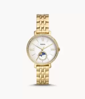 Image of Fossil Women Jacqueline Sun Moon Multifunction Gold-Tone Stainless Steel Watch