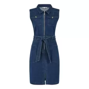 Image of Yumi Blue Denim Stretch Utility Dress - Blue