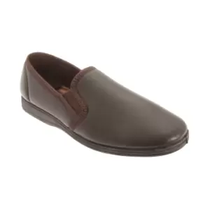 Image of Sleepers Mens Hadley Softie Leather Twin Gusset Slippers (8 UK) (Dark Brown)