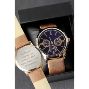 Image of Personalised Rose Gold Watch with Brown Strap