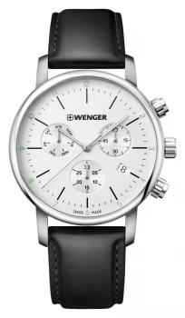Image of Wenger Urban Classic Chrono Black Leather Strap Silver Watch