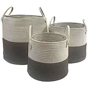 Image of Cotton Rope Woven Storage Basket Collapsible Laundry Basket Nursery Organiser [Dark Grey,Full Set (s+m+l)]