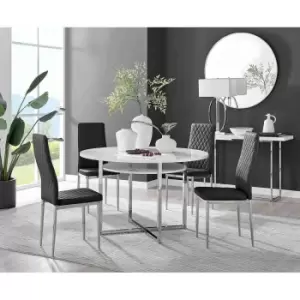 Image of Furniture Box Adley White High Gloss Storage Dining Table and 4 Black Milan Chrome Leg Chairs