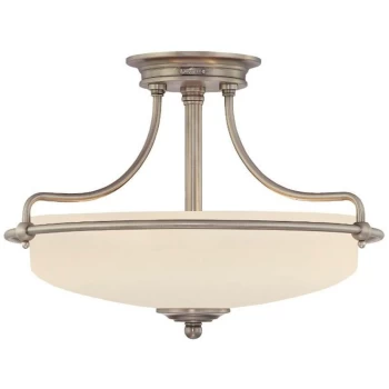 Image of Griffin - 3 Light Semi Flush Ceiling Light Antique Nickel, E27 - Elstead