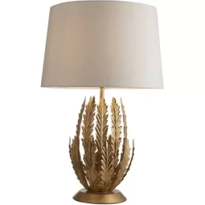 Image of Endon Delphine Decorative Gold Layered Leaf Table Lamp with Ivory Fabric Shades