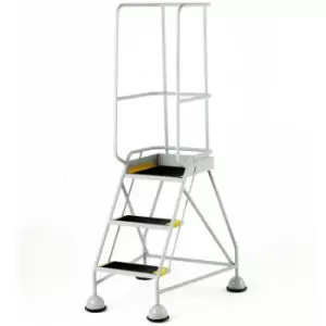 Image of 3 Tread Mobile Warehouse Steps & Guardrail GREY 1.7m Portable Safety Stairs