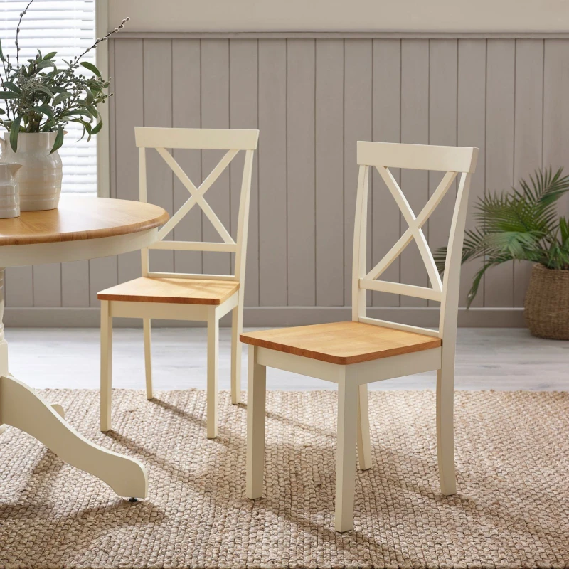 Image of FurnitureboxUK FurnitureboxUK Millford x2 Solid Wood Crossback Dining Chairs in Cream Cream One Size Unisex 5056784304792