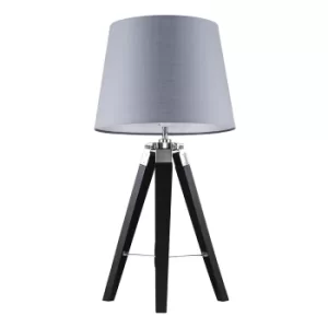 Image of Clipper Black and Chrome Tripod Table Lamp with Grey Aspen Shade