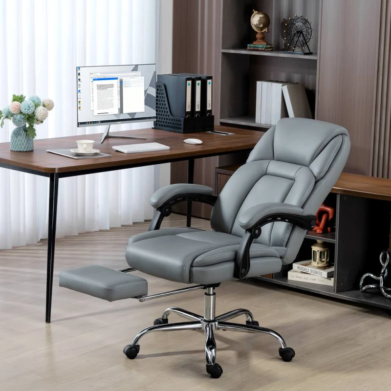Image of HOMCOM Office Chair, Computer Desk Chair with Spring Cushion in Grey Grey Unisex