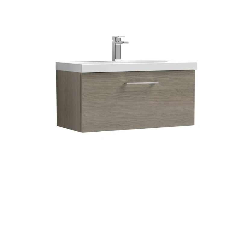 Image of Balterley Wall Hung 1 Soft Close Drawer, Bathroom Vanity Unit, Solace Oak, 800mm in Brown Brown Unisex