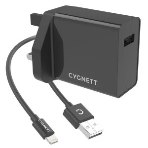 Image of Cygnett CY3105POPLU PowerPlus 12W Charger + Lightning to USB-A cable - UK Black