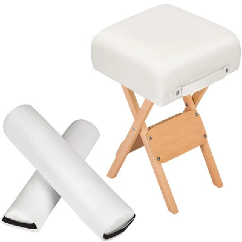 Image of Tectake Stool & Bolster Cushion Set - Foldable, Padded, Wood And Faux Leather - White, 1