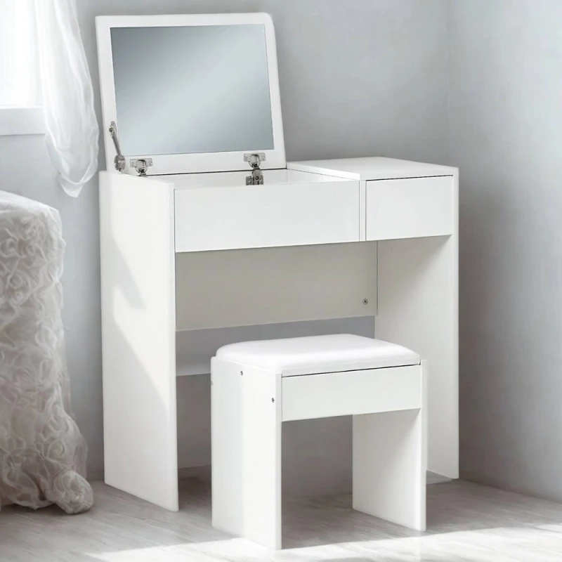 Image of Pirlo Plush 2-in-1 Flip-Up Dressing Table Workstation With Stool White White Unisex
