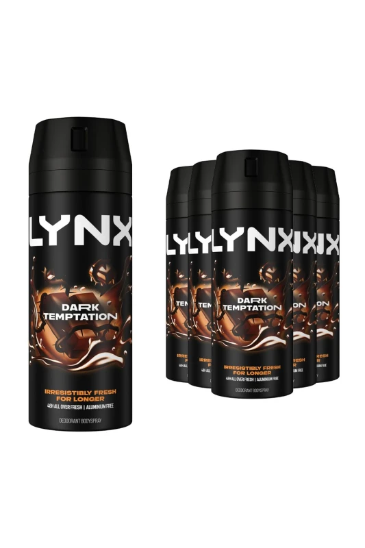 Image of Lynx 'Body Spray' Dark Temptation High Definition Deo, 6x150ml Brown male