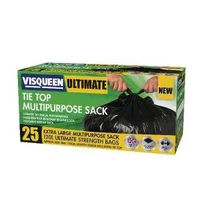 Image of Visqueen Ultimate Tie Top Multipurpose Sack 120 Litre Black Pack of 25