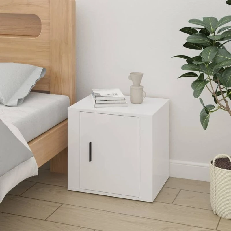 Image of vidaXL Bedside Cabinet High Gloss White 50x39x47 cm, White 816692