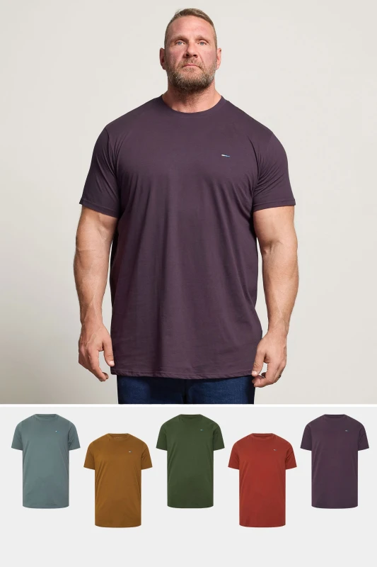 Image of BadRhino Mens 5 Pack Extra Long T-Shirts in Brown Size: 5-6XL Brown Male 5-6XL
