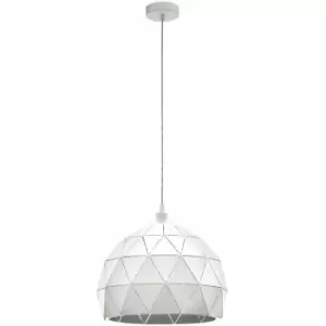 Image of Pendant Ceiling Light Colour White Steel Round Faceted Shade Bulb E27 1x60W