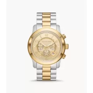 Image of Michael Kors Mens Runway Chronograph Two-Tone Stainless Steel Watch - Gold / Silver