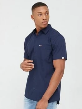 Image of Tommy Jeans Short Sleeve Poplin Shirt - Twilight Navy