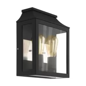 Image of IP44 Outdoor Wall Light Black Aluminium Glass Box 2x 60W E27 Bulb Porch Lamp