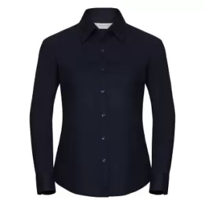 Image of Russell Collection Ladies/Womens Long Sleeve Easy Care Oxford Shirt (2XL) (Bright Navy)