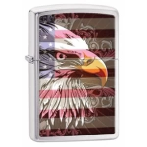 Image of Zippo Eagle Flag Brushed Chrome Windproof Lighter