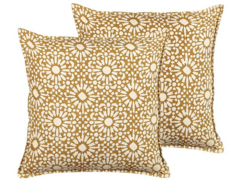 Image of Beliani Set Of 2 Decorative Cushions Ceiba Cotton 45 X 45cm Beige Geometric Pattern