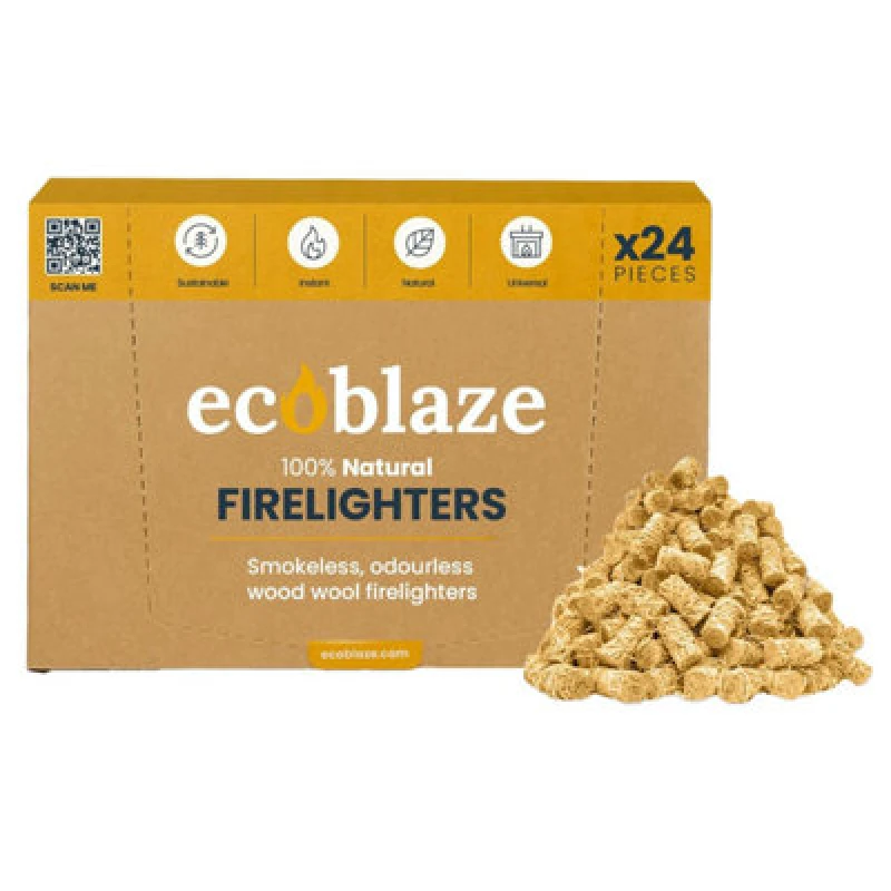 Image of Ecoblaze Natural 24 Firelighters, Wood Wool Fire Starters For Bbq & Pizza Oven