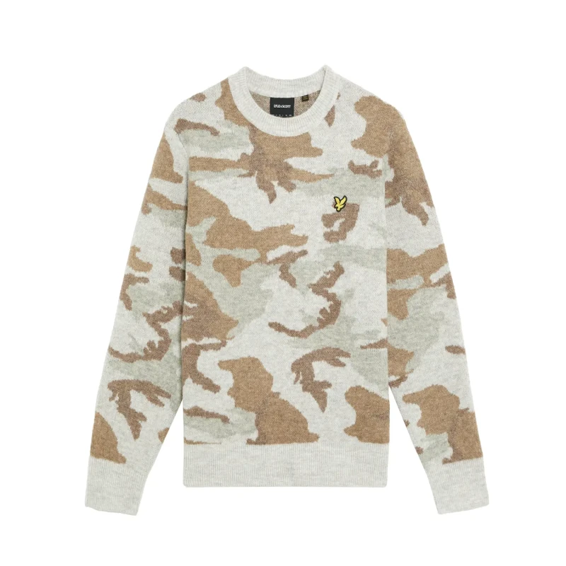 Image of Lyle & Scott Brushed crew neck camouflage sweatshirt Lyle & Scott Gris Male 2XL