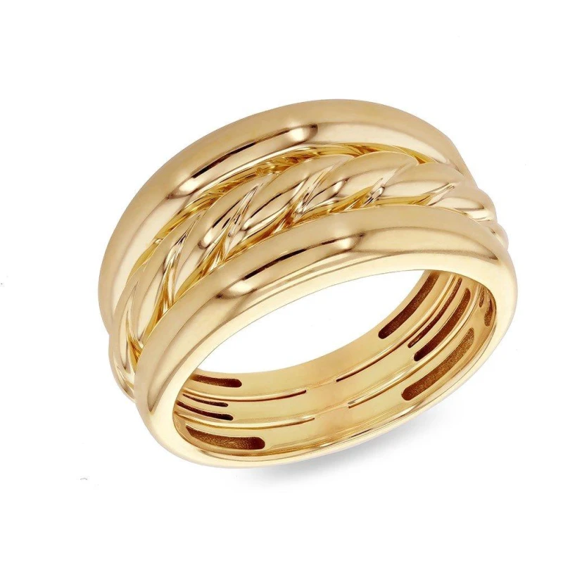 Image of Be You 9ct Gold Twisted and Plain Triple Band Ring Yellow Gold female K