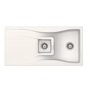 Image of 1.5 Bowl Inset White Granite Kitchen Sink with Reversible Drainer - Rangemaster Schock Waterfall D-150