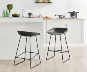 Image of Set of 2 Harper Scandinavian Inspired Molded Plastic Bar Stools With Black Metal Legs