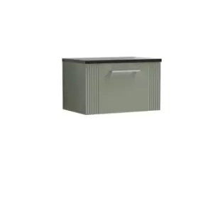 Image of Nuie Deco 600mm Wall Hung Single Drawer Vanity & Sparkling Black Laminate Top - Satin Reed Green