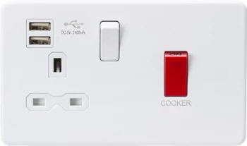Image of KnightsBridge 45A DP Switch & 13A Switched Socket with Dual USB Charger 2.4A - Matt White