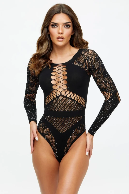 Image of Ann Summers Womens Paisley Body in Black Size: Medium/Large Black Female M/L