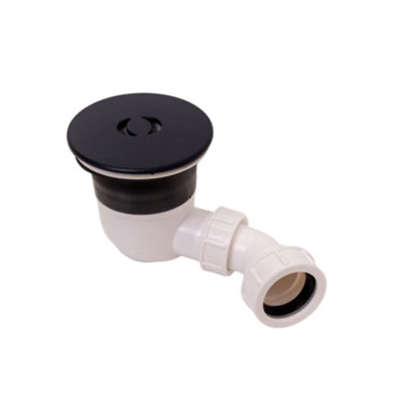 Image of Balterley Bathroom Round Shower Tray Waste With Elbow, Top Fix Installation, 125 X 187 X 114mm, Black